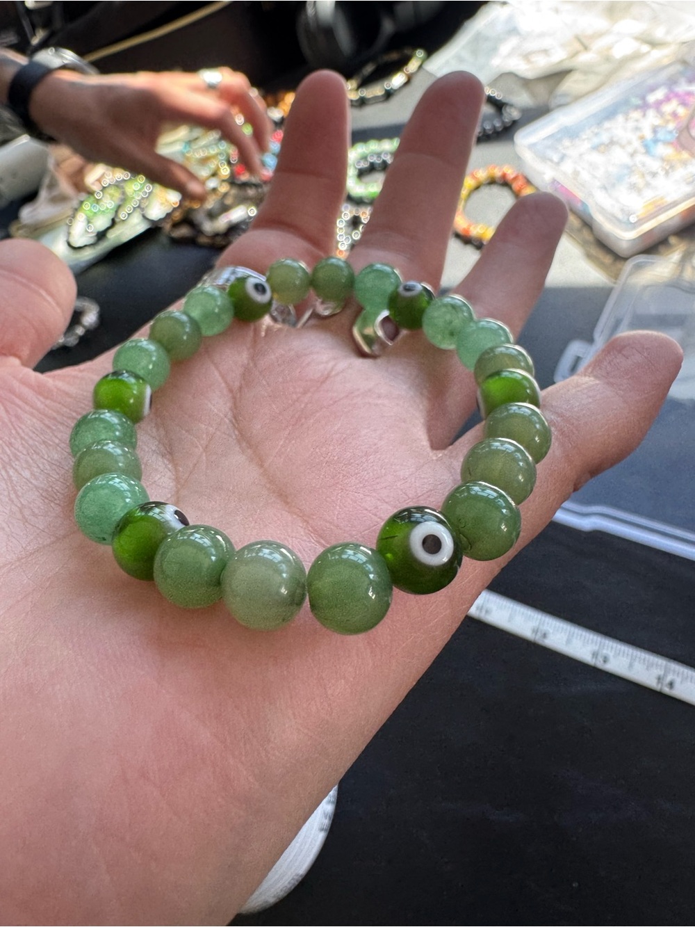 Green Beaded Evil Eye Bracelet - Women Jewelry